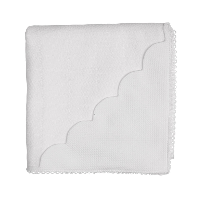 Baby Gi Pique Scalloped Edge White Cotton Mini Blanket