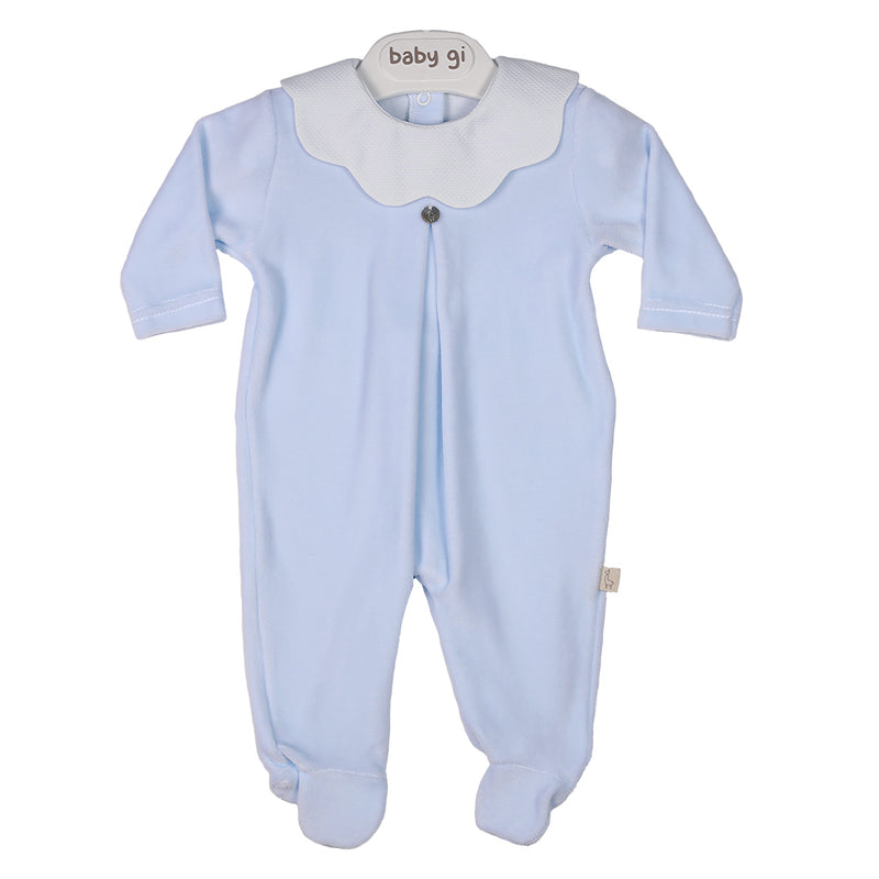 Baby Gi Pale Blue Velour Scallop Babygrow