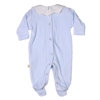 Baby Gi Pale Blue Velour Scallop Babygrow