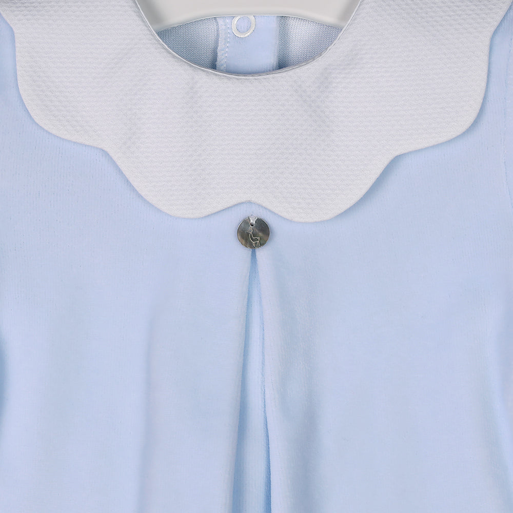 Baby Gi Pale Blue Velour Scallop Babygrow