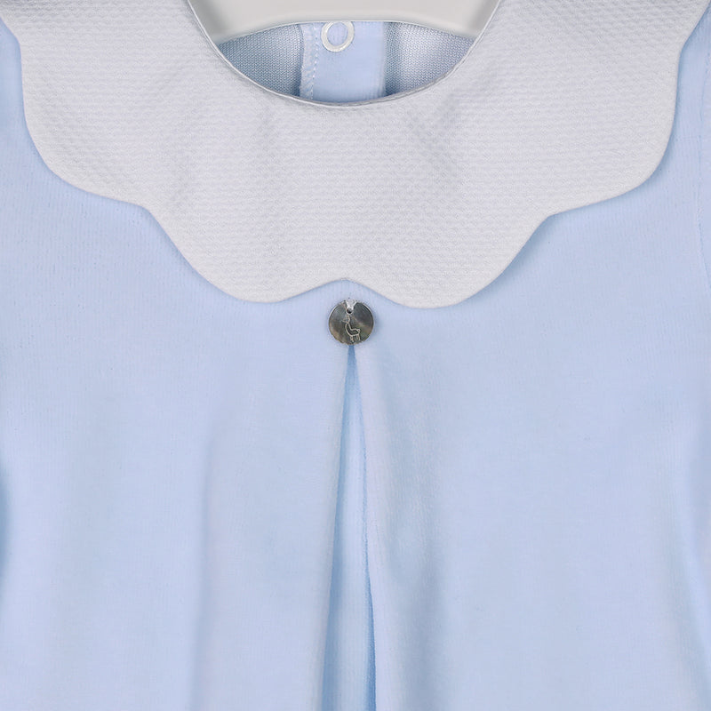 Baby Gi Pale Blue Velour Scallop Babygrow