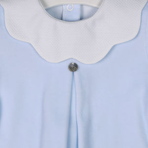 Baby Gi Pale Blue Velour Scallop Babygrow