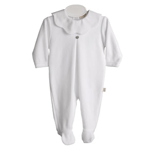 Baby Gi White Velour Scallop Babygrow