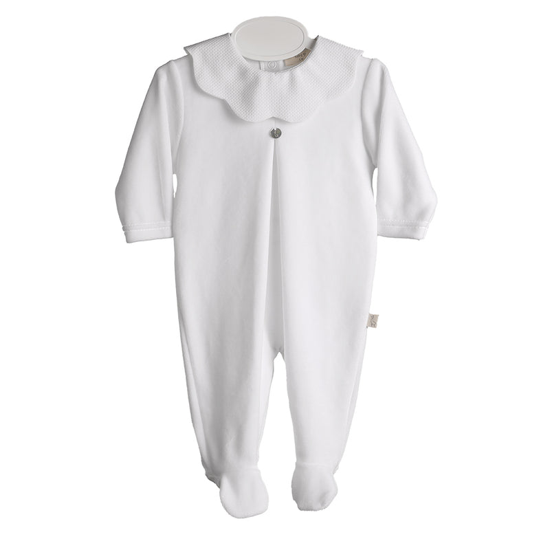 SS24 Baby Gi White Velour Scallop Babygrow