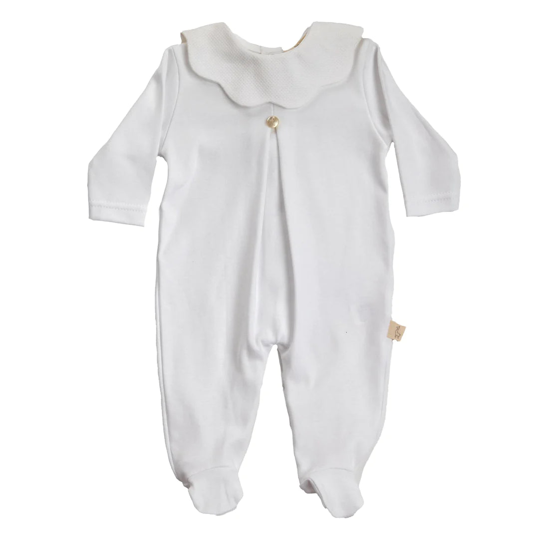 Baby Gi White Cotton Scallop Pique Babygrow