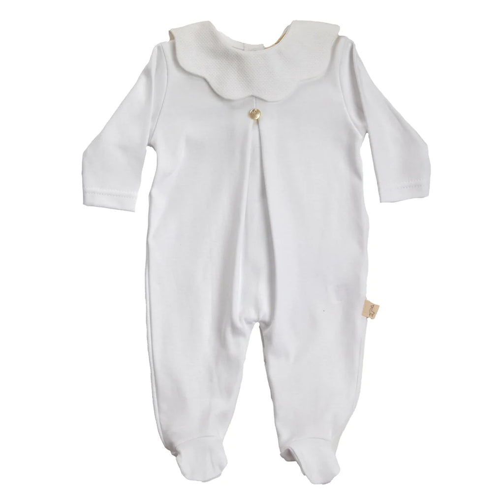 Baby Gi White Cotton Scallop Pique Babygrow