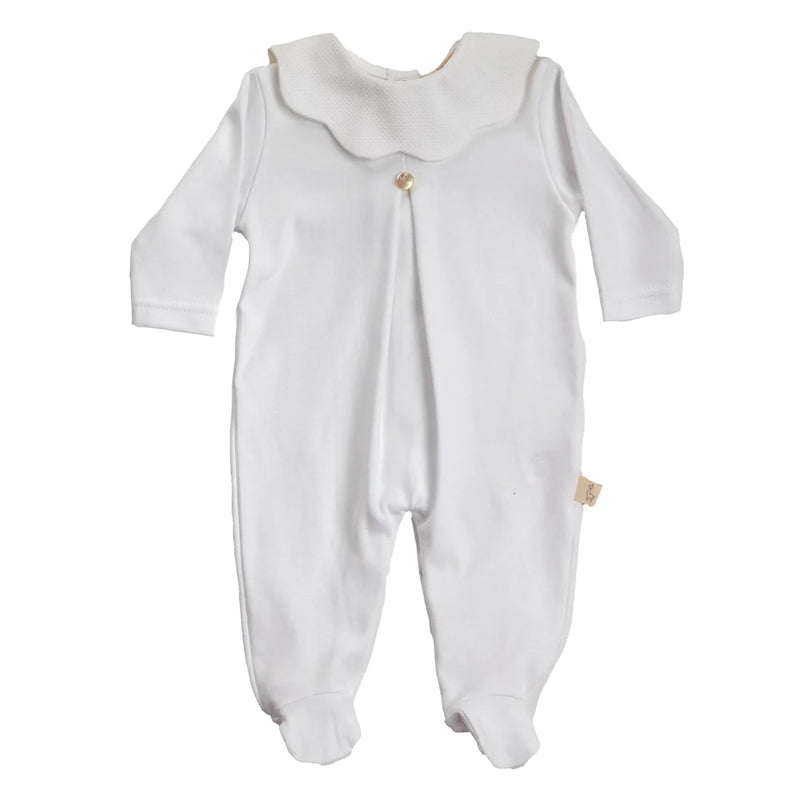Baby Gi White Cotton Scallop Pique Babygrow