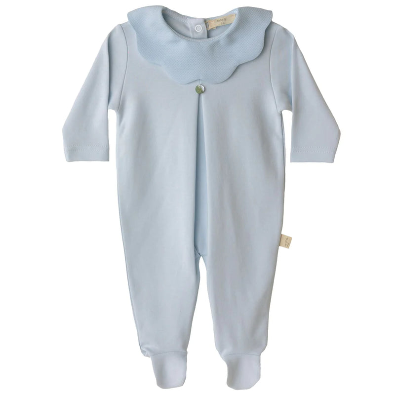 Baby Gi Pale Blue Cotton Scallop Pique Babygrow