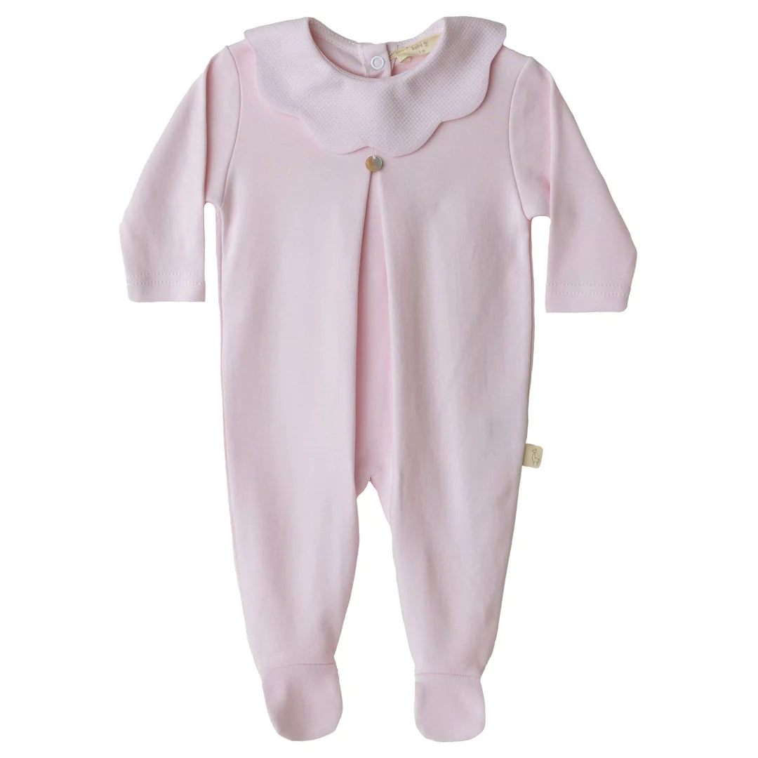 Baby Gi Pale Pink Cotton Scallop Pique Babygrow