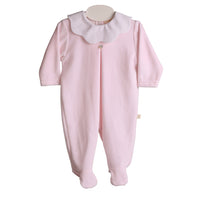 Baby Gi Pale Pink Velour Scallop Babygrow