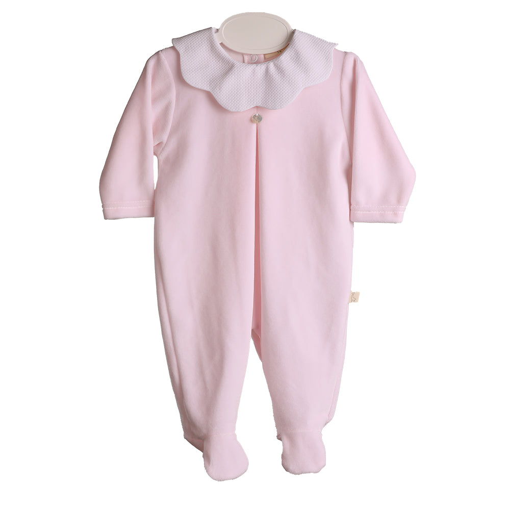 Baby Gi Pale Pink Velour Scallop Babygrow