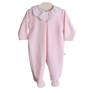 Baby Gi Pale Pink Velour Scallop Babygrow