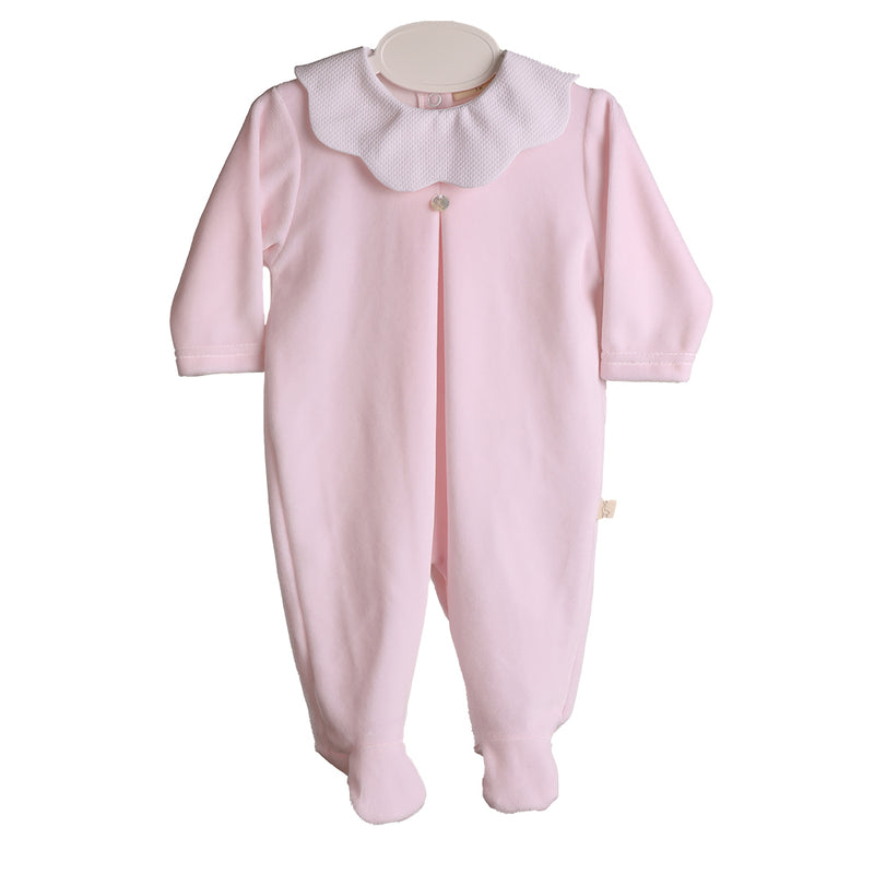 Baby Gi Pale Pink Velour Scallop Babygrow