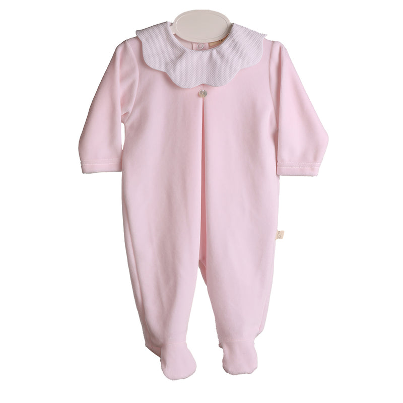 SS24 Baby Gi Pale Pink Velour Scallop Babygrow