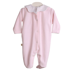 Baby Gi Pale Pink Velour Scallop Babygrow