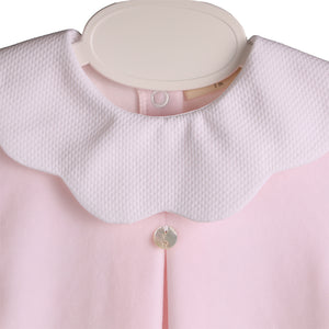 Baby Gi Pale Pink Velour Scallop Babygrow