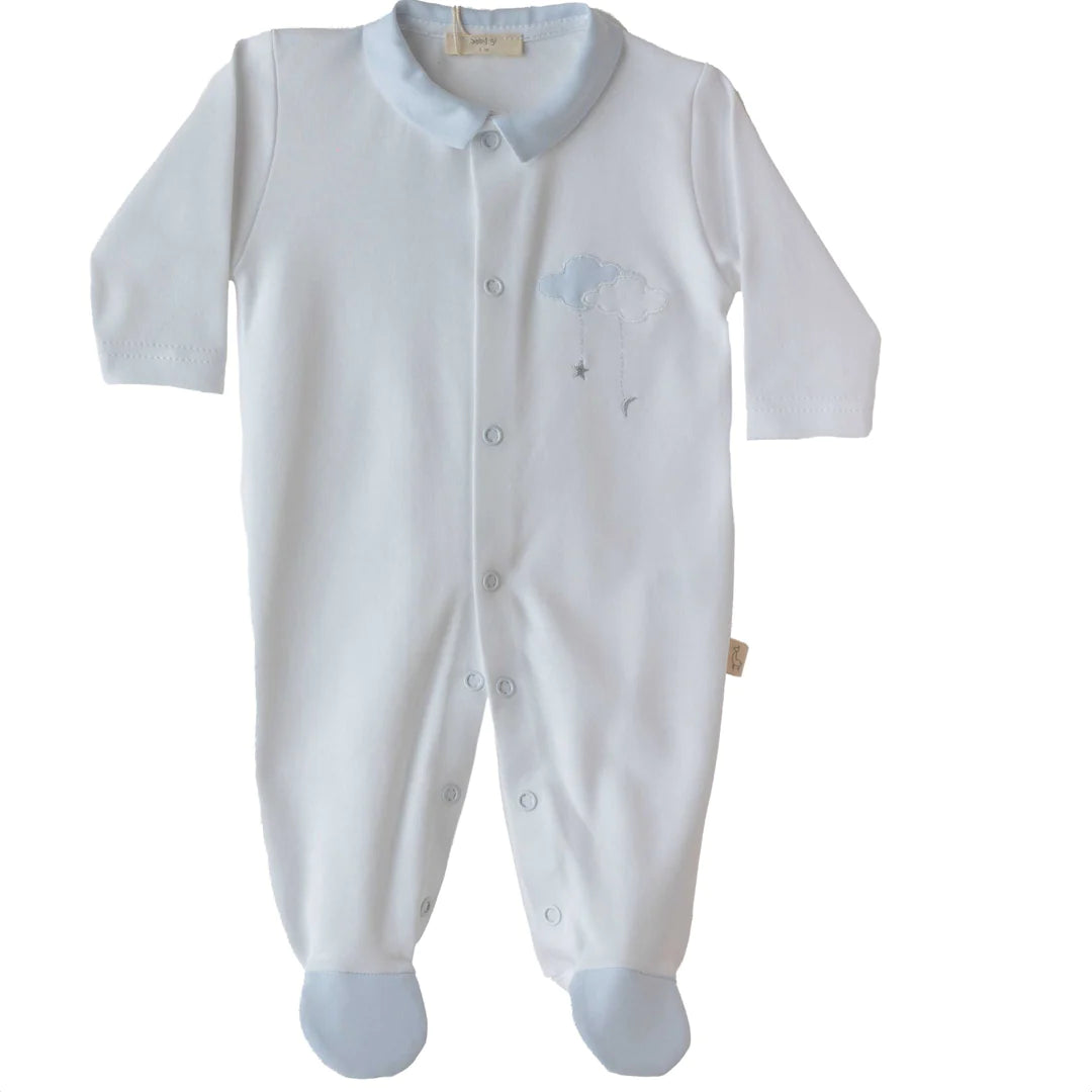 Baby Gi White & Pale Blue Sweet Dreams Clouds Babygrow