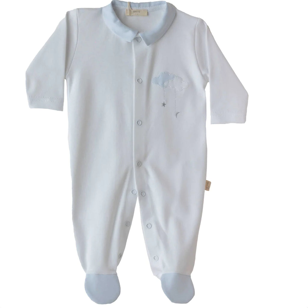 Baby Gi White & Pale Blue Sweet Dreams Clouds Babygrow