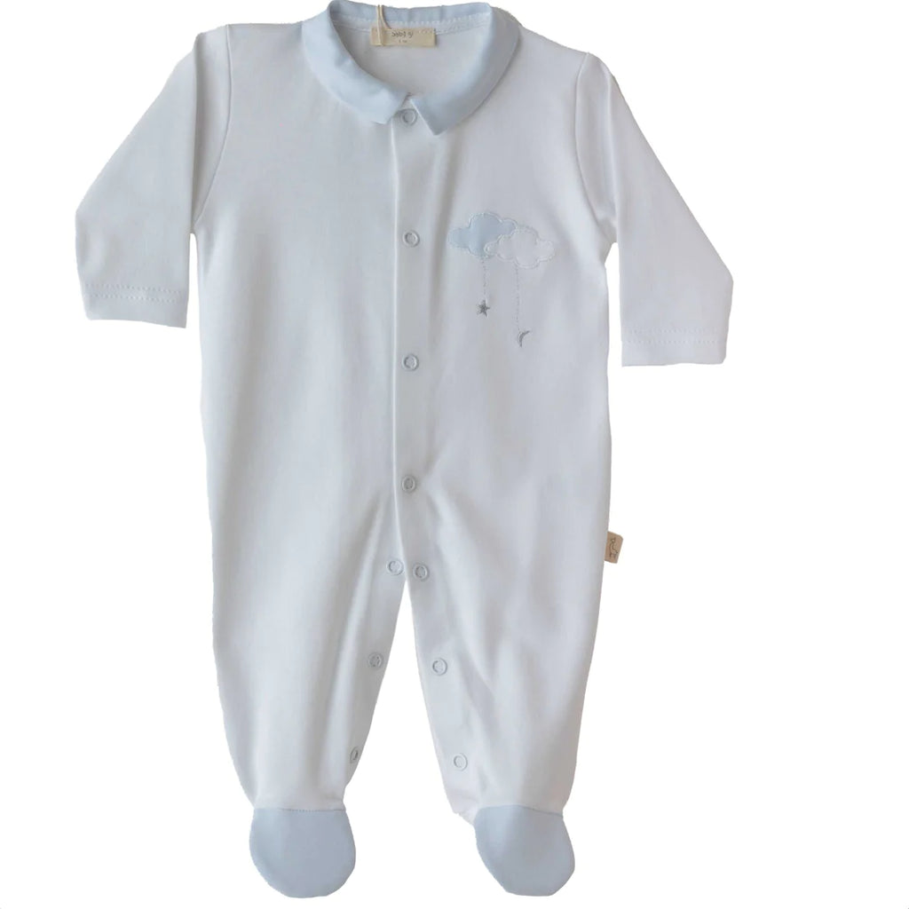 SS24 Baby Gi White & Pale Blue Sweet Dreams Clouds Babygrow