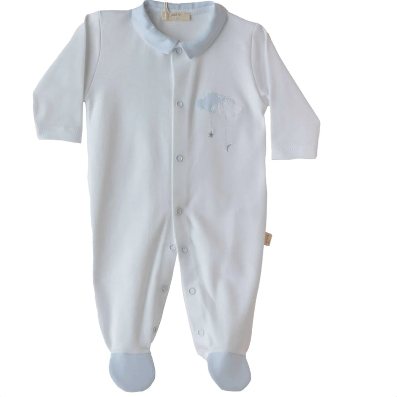 Baby Gi White & Pale Blue Sweet Dreams Clouds Babygrow
