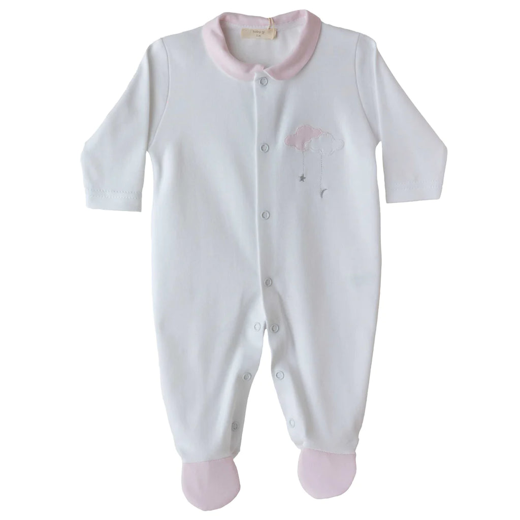 Baby Gi White & Pale Pink Sweet Dreams Clouds Babygrow