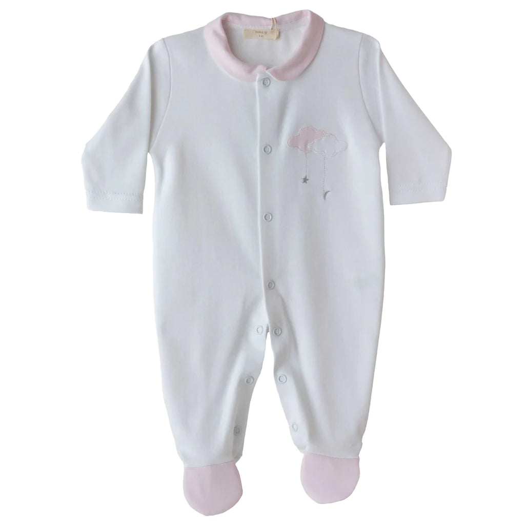SS24 Baby Gi White & Pale Pink Sweet Dreams Clouds Babygrow