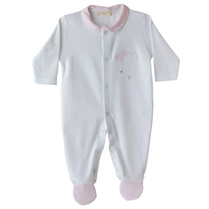 Baby Gi White & Pale Pink Sweet Dreams Clouds Babygrow