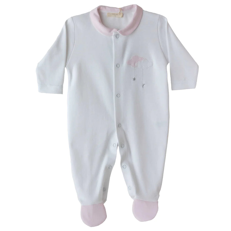 Baby Gi White & Pale Pink Sweet Dreams Clouds Babygrow