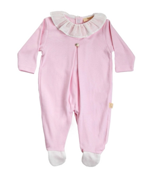 SS24 Baby Gi Pale Pink & White Cotton Frilly Collar Babygrow