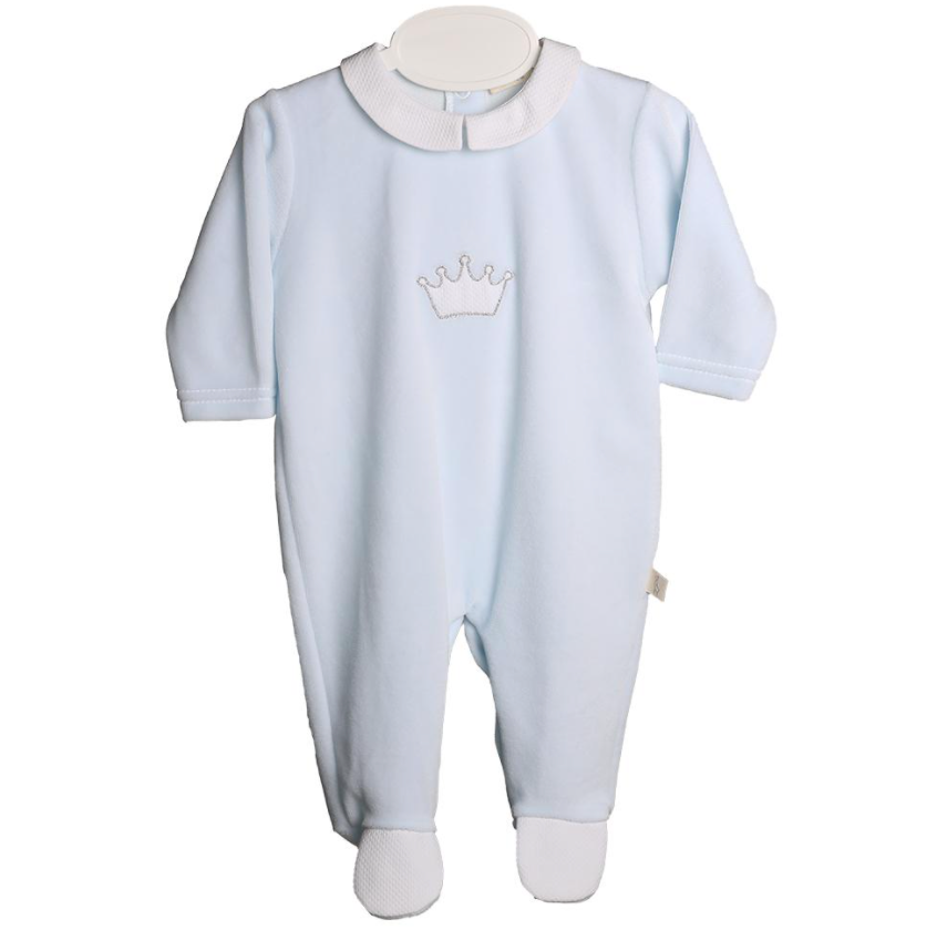 Baby Gi Pale Blue Cotton Crown Babygrow