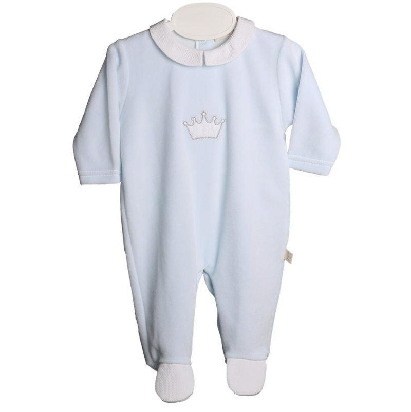 Baby Gi Pale Blue Cotton Crown Babygrow