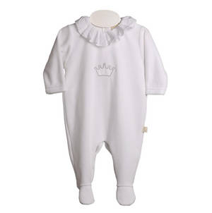 Baby Gi White Cotton Crown Frill Babygrow