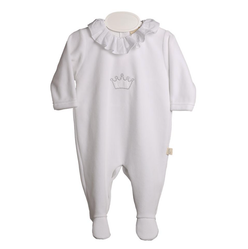 Baby Gi White Cotton Crown Frill Babygrow