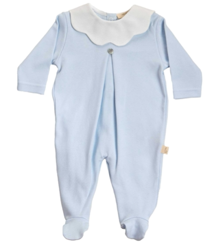 Baby Gi Pale Blue & White Cotton Scallop Pique Babygrow