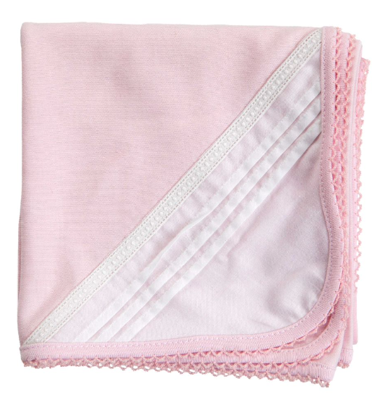SS24 Baby Gi Pale Pink & White Cotton Broderie Anglaise Blanket