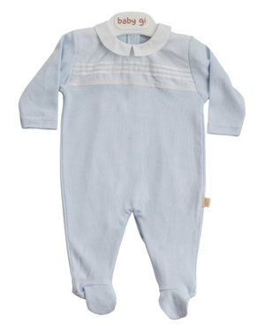 Baby Gi Pale Blue & White Cotton Broderie Anglaise Babygrow