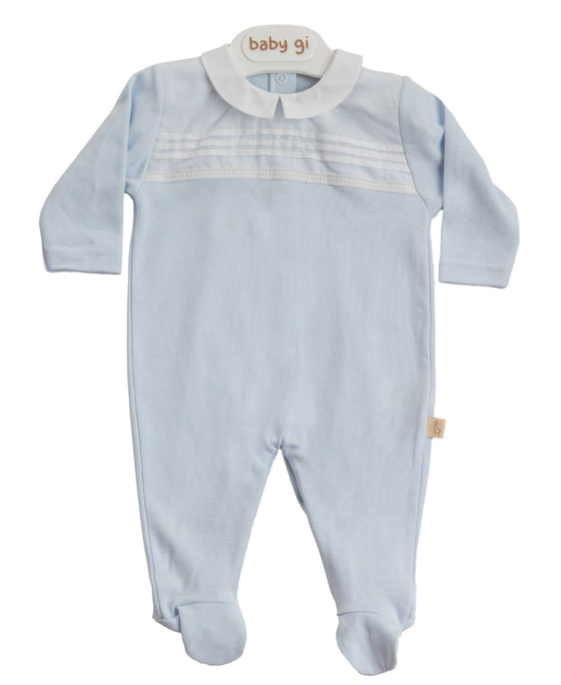 Baby Gi Pale Blue & White Cotton Broderie Anglaise Babygrow