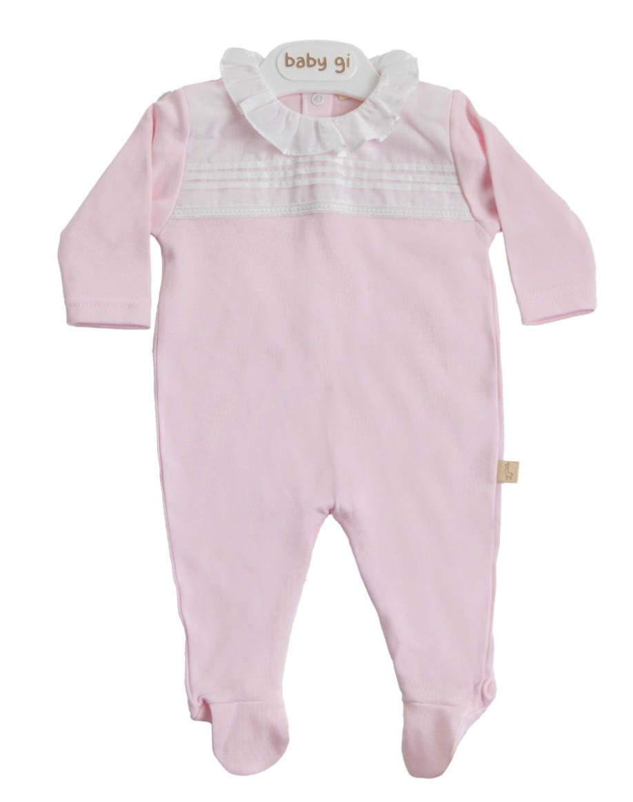 SS24 Baby Gi Pale Pink & White Cotton Broderie Anglaise Babygrow