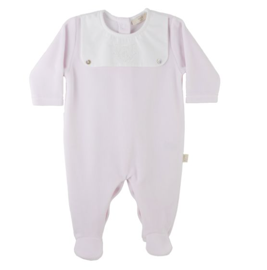 Baby Gi Pale Pink & White Velour Button Babygrow
