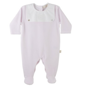 Baby Gi Pale Pink & White Velour Button Babygrow