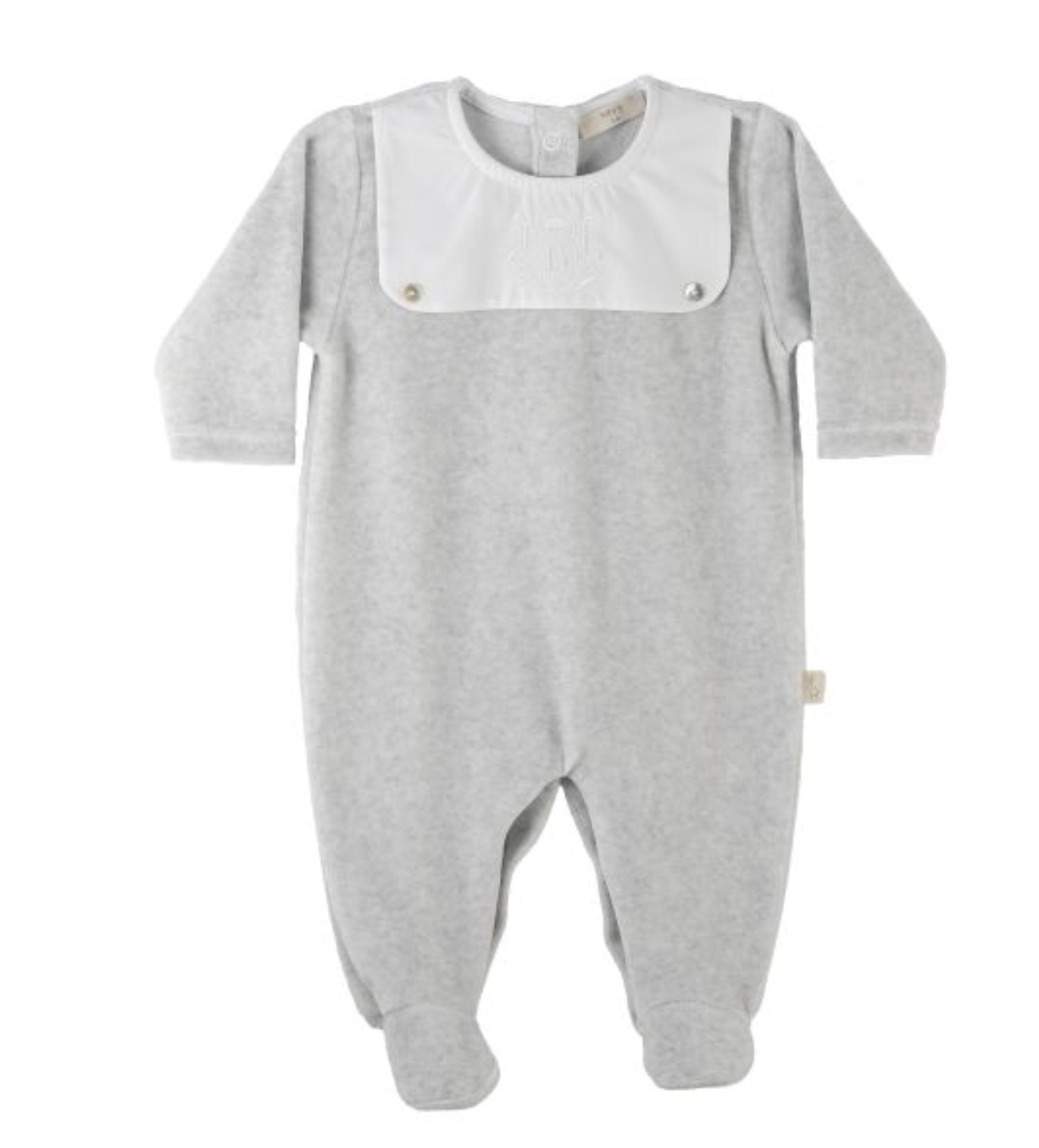 Baby Gi Grey & White Velour Buttons Babygrow