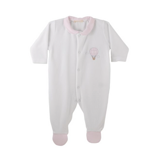 Baby Gi White & Pale Pink Velour Hot Air Balloon Babygrow