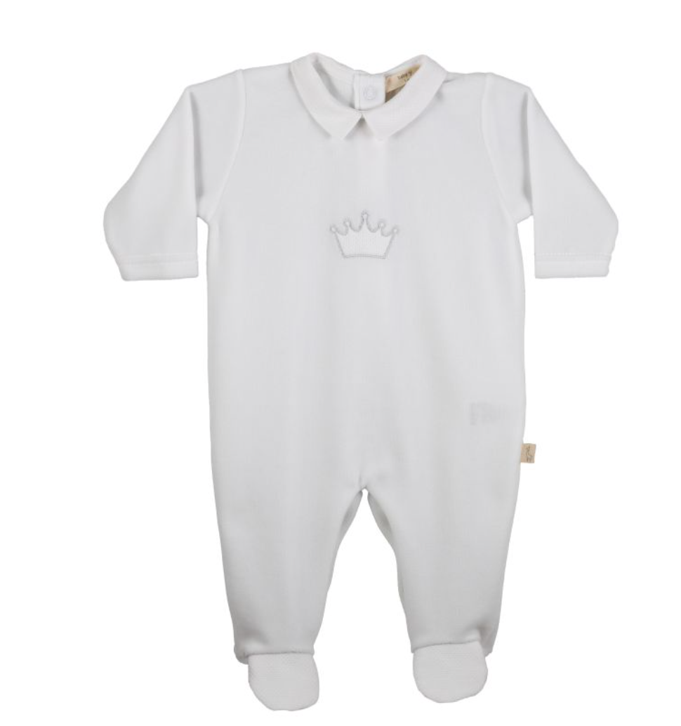 Baby Gi White Velour Crown Babygrow