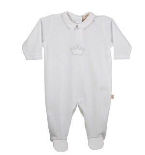Baby Gi White Velour Crown Babygrow