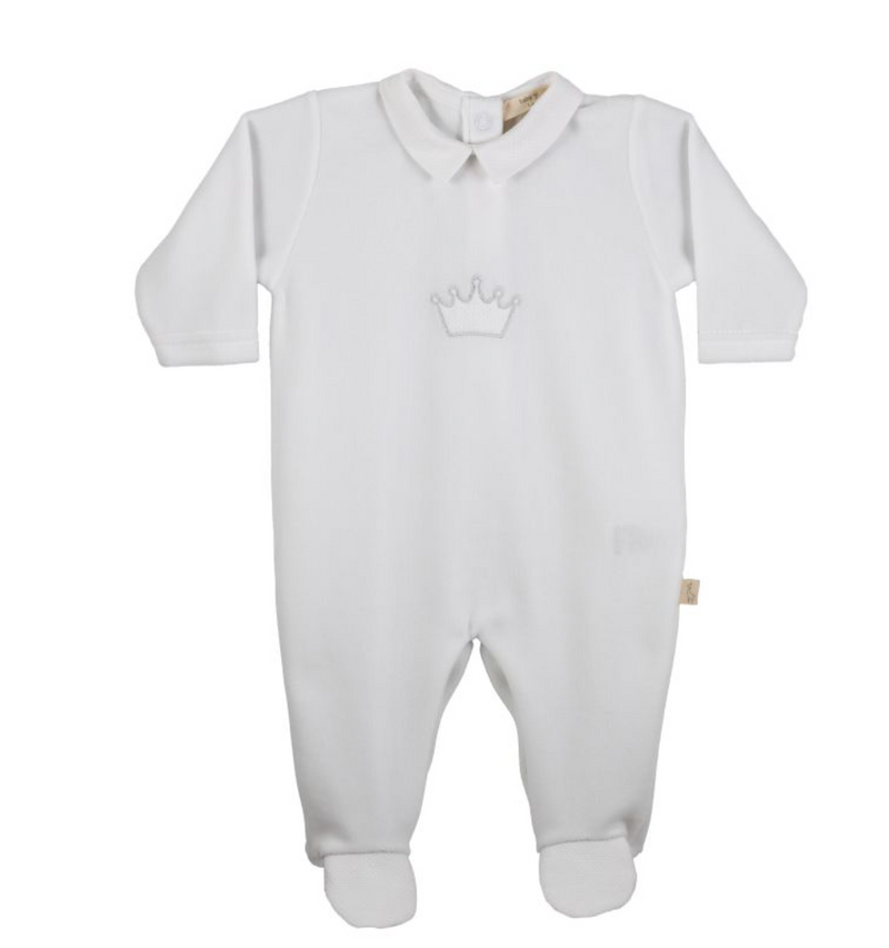 Baby Gi White Velour Crown Babygrow