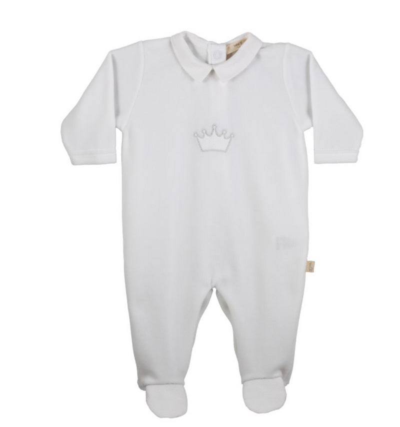 SS24 Baby Gi White Velour Crown Babygrow