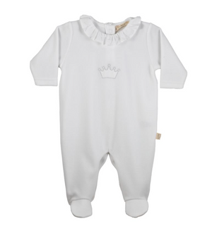 Baby Gi White Velour Crown Frill Babygrow