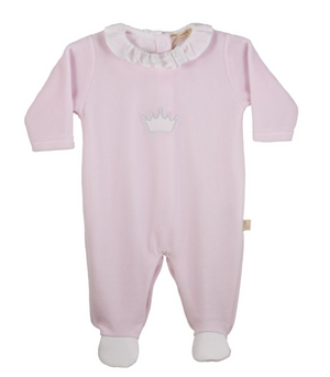 Baby Gi Crown Pale Pink & White Velour Frilly Babygrow