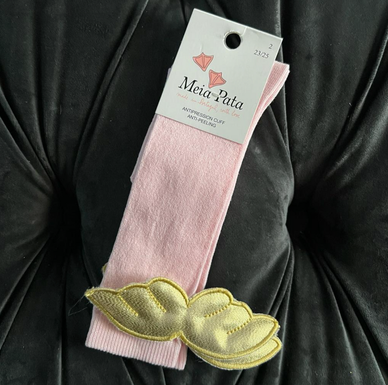 Meia Pata Pale Pink & Gold Double Angel Wings Long / Knee Socks