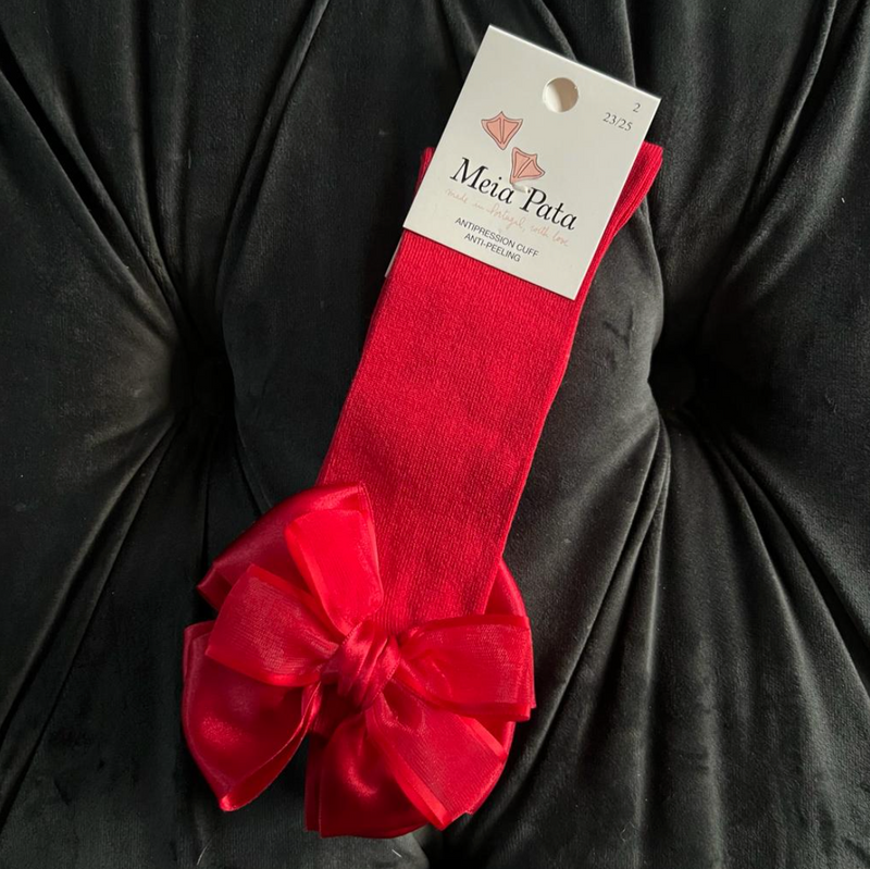 Meia Pata RED Double Satin & Organza Bow Long / Knee Socks